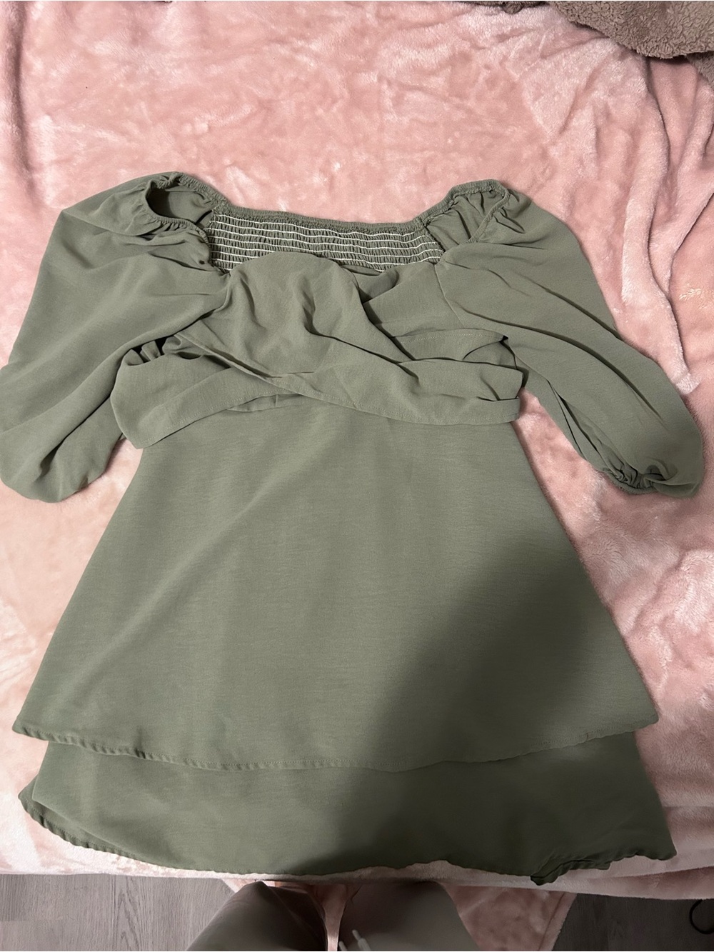 Olive Green Off-Shoulder Peasant Dress